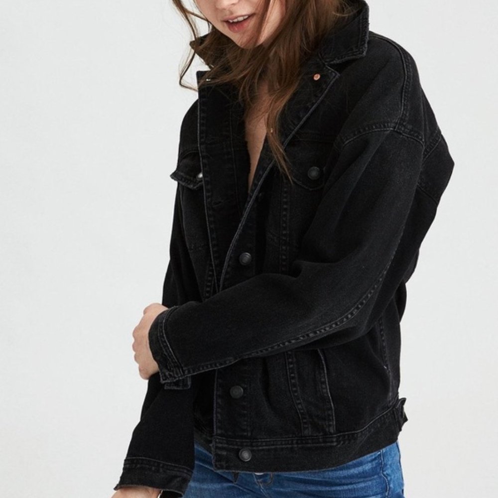 AE Washed Black Oversized Denim Jacket